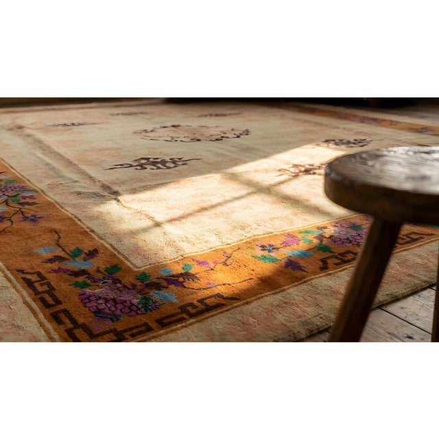 Orange 1920s Orange Medallion Antique Chinese Art Deco Rug 9' X 11'8"wool Handknotted Carpet For Sale - Image 8 of 9