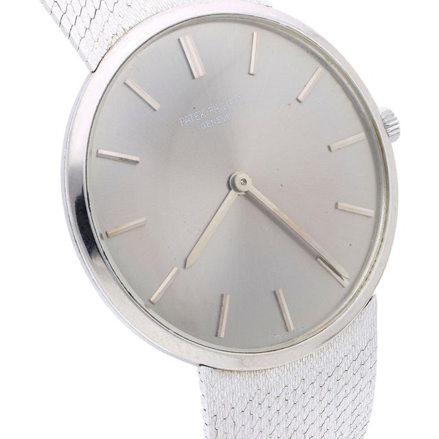 Vintage 1970 Patek Philippe Calatrava watch in 18K white gold, reference 3468, featuring a gray dial with a hand-wound...