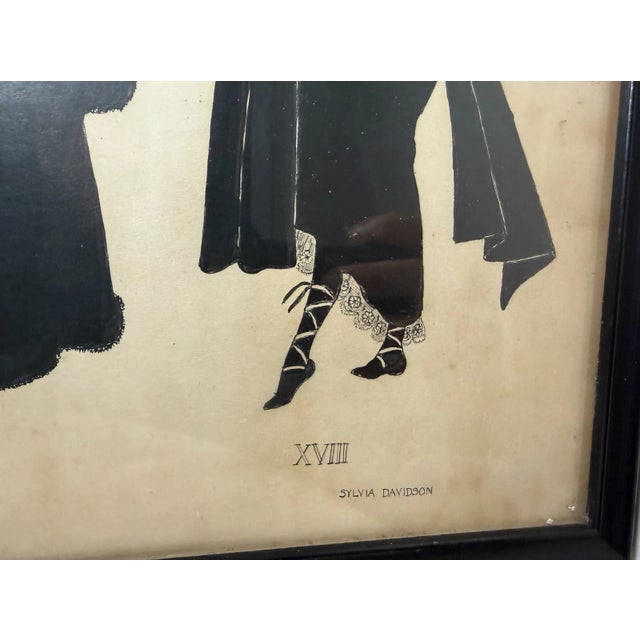 Large Antique 1800's Victorian Fashion Lady Original Silhouette Art Ink Drawing For Sale - Image 11 of 14