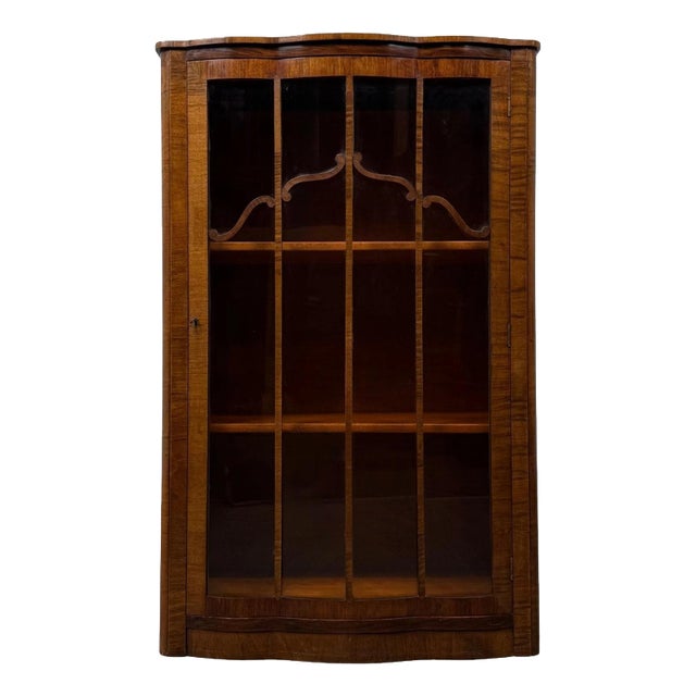 Art Deco Style Figured Walnut Display Cabinet, 1900s For Sale