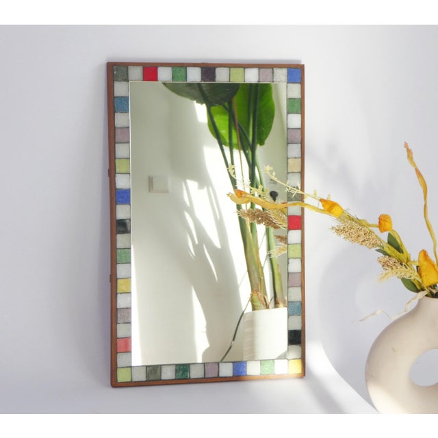 Mid-Century Dutch Wooden Wall Mirror with Mosaic Tiles, 1960s For Sale - Image 9 of 9