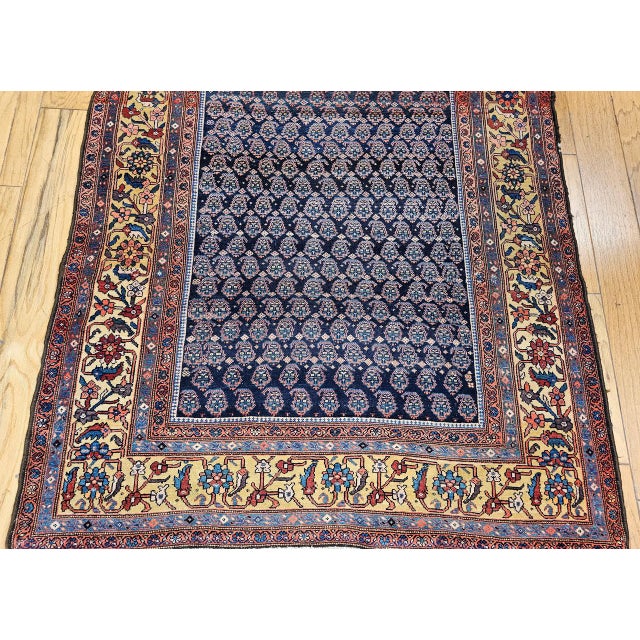 Antique Persian Malayer Gallery Rug, Hand-Knotted Wool, Paisley Pattern, 6x11, Navy & Saffron Yellow For Sale - Image 17 of 18