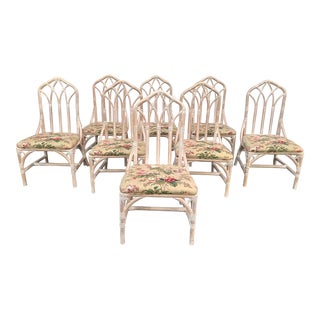 1970s Vintage Cathedral Rattan Dining Chairs by Henry Link- a Set of 8 For Sale