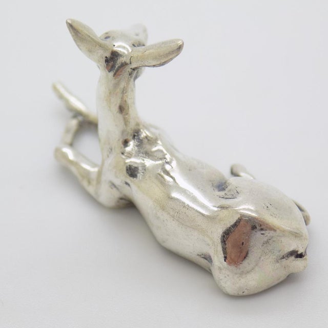 1980s Vintage Italian Handmade Sterling Silver Sitting Deer Figurine, 1980s For Sale - Image 5 of 13