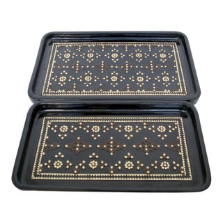 Black Lacquer Nesting Trays - Pair For Sale