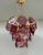 Italian chandelier with burgundy colored hand blown Murano glass discs mounted on gold finish metal frame with decorative...