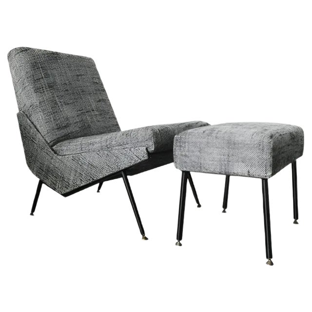 Set of French Slipper Chair & Ottoman by Pierre Guariche Troika for Airborne, 1960s For Sale