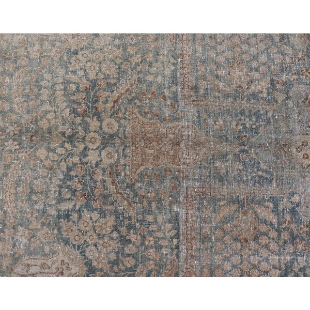 Cerulean Antique Persian Tabriz Rug With Light Blue Field and Subtle Allover Design For Sale - Image 8 of 14