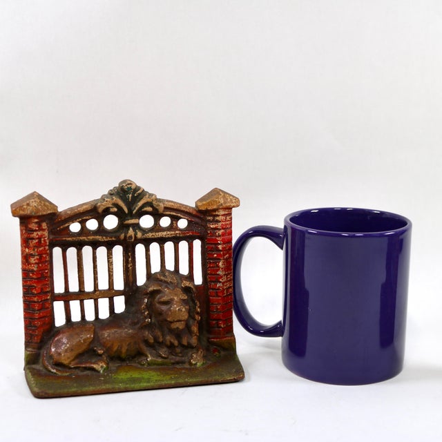 Antique Gaurdian Lion Painted Cast Iron Bookends-a Pair For Sale - Image 13 of 13