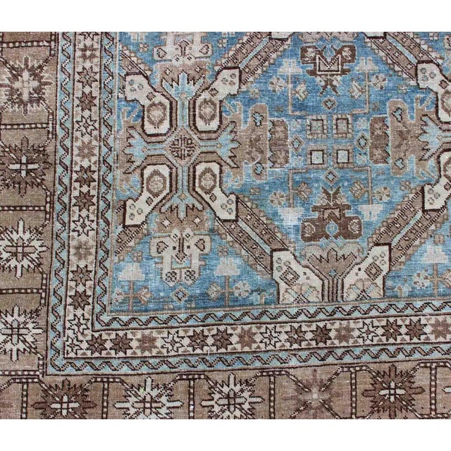 Textile Antique All-Over Pattern Persian Geometric Tabriz Rug in Blue and Taupe For Sale - Image 7 of 13