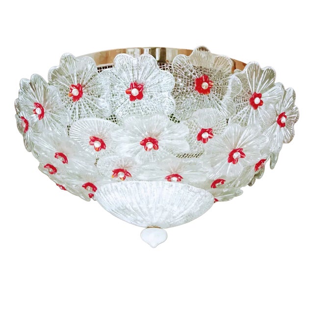 Vintage Clear and Red Ceiling Light For Sale