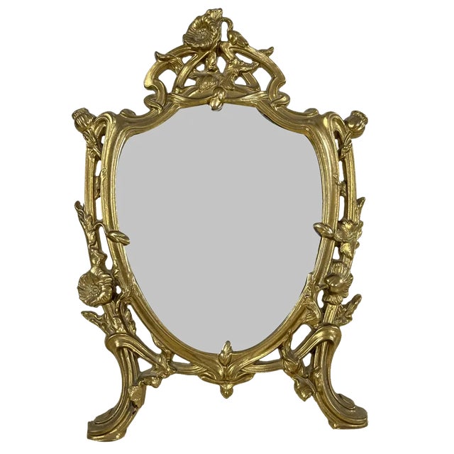 Table Mirror in Worked Brass, Italy, 1960s For Sale