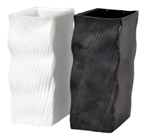 Mikasa Japan Ceramic Black & White Vases Wave Mid-Century Modern - Set of 2
