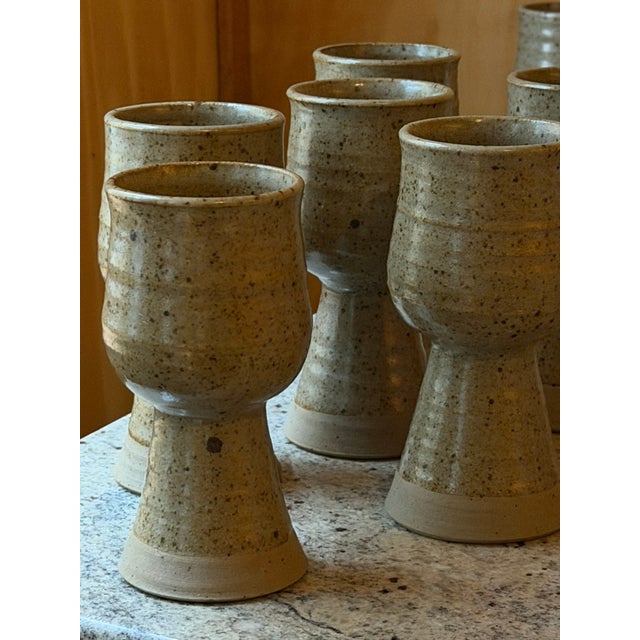 Handmade Speckled Stoneware Goblets, Set of 8 For Sale - Image 6 of 18