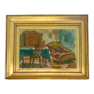 Late 20th Century Painting Interior Room Signed L Suhar Original Mixed Media Vintage Art For Sale