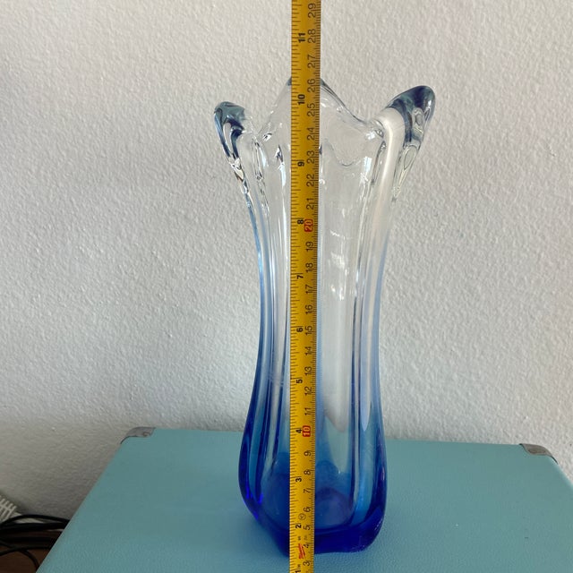Royal Blue 1960s MCM Blue and White Glass Swung Vase, Perfect Condition For Sale - Image 8 of 8