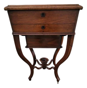 19th Century American Victorian Solid Walnut Sewing Cabinet Jewelry Box Stand /Mirror