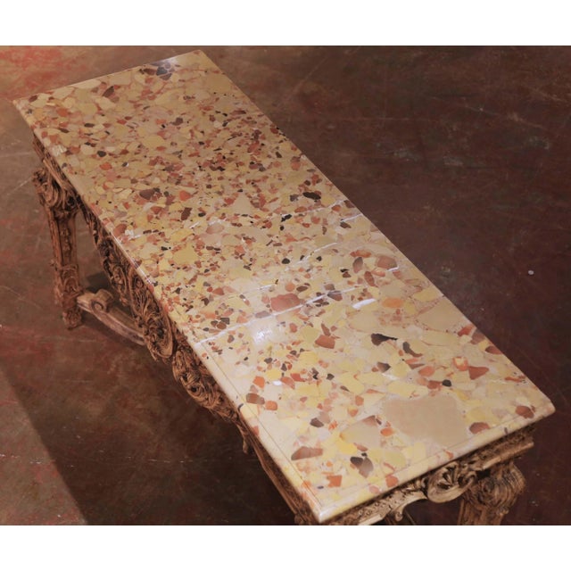 18th C. French Louis XIV Bleached Walnut Console Table With Breccia Marble Top For Sale - Image 4 of 12