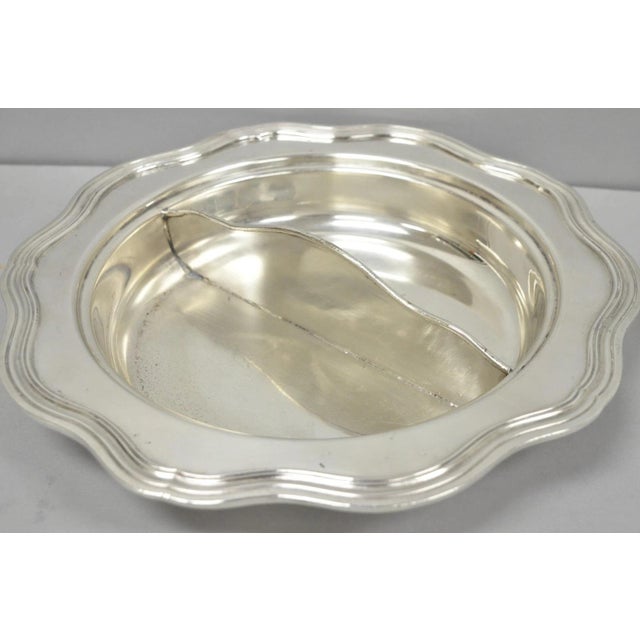 Vintage Sheffield Round Scalloped Silver Plated Covered Divided Serving Dish For Sale - Image 12 of 16