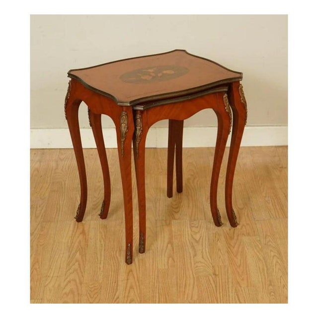 Vintage French Inlaid Parquetry Nesting Tables, Set of 2 For Sale - Image 5 of 11