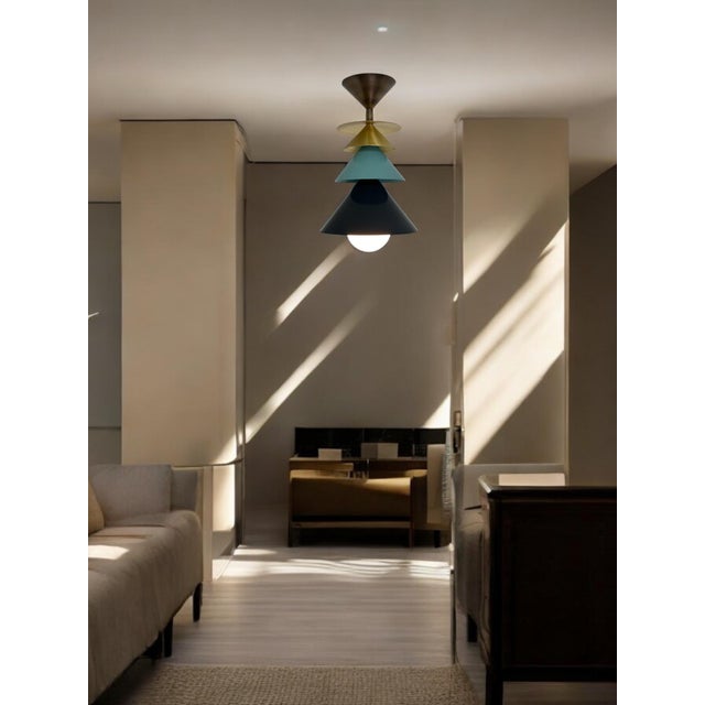 2020s Brass and Metal Flush Mount Ceiling Light With Bell Style Design and Milk Glass Shade For Sale - Image 5 of 9