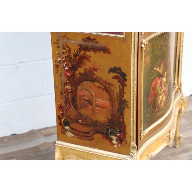 Wood Antique French Louis XV Vernis Martin Curio Vitrine Cabinet For Sale - Image 7 of 18