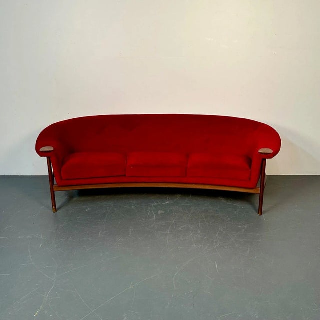Wood Curved Danish Mid-Century Modern Three Seater Sofa by Johannes Andersen, Walnut For Sale - Image 7 of 13