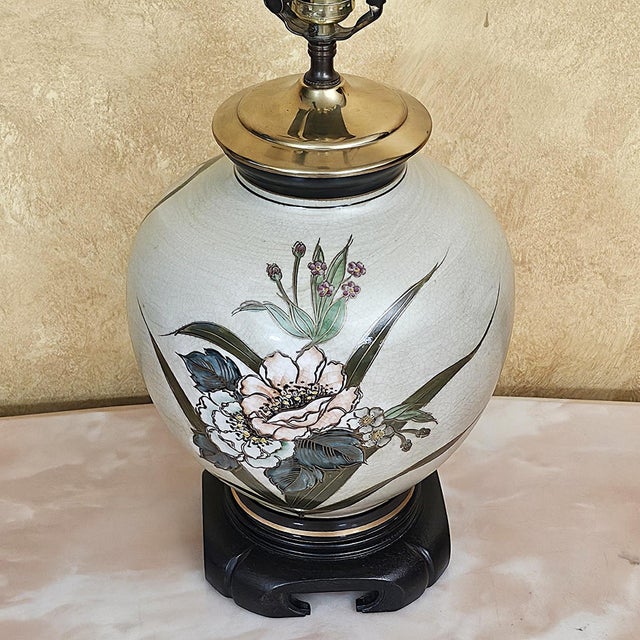 Vintage Heyward House Chinoiserie Floral Ceramic Ginger Jar Table Lamp For Sale - Image 10 of 18