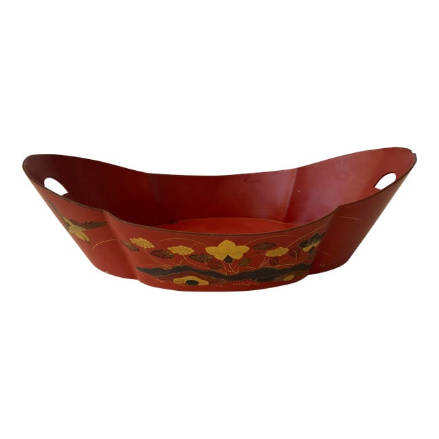 Antique Japanese Red Lacquered and Gilt Papier Mache Bowl For Sale