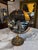 Brass Vintage Brass Vanity Mirror With Etched Glass Base and Wood Trim For Sale - Image 8 of 10