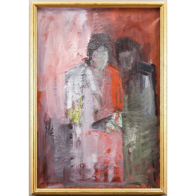 Original Swedish Oil on Canvas – “The Two” by Ingvar Jigrud – Vintage & Framed – 77 × 54 cm (30.3" × 21.3") A mid‑century...