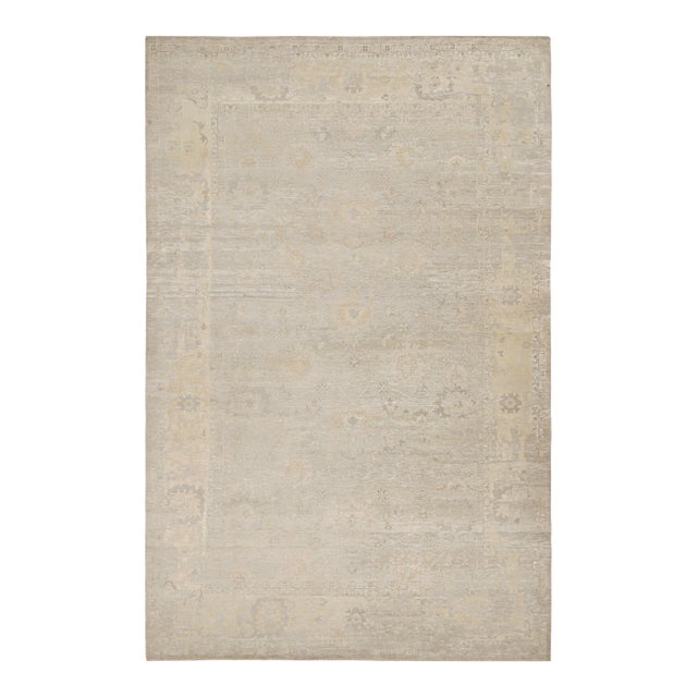 2010s Rug & Kilim’s Oushak Style Oversized Rug in Greige With Floral Pattern For Sale