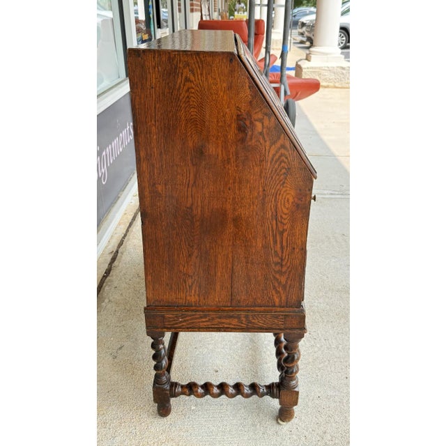 C1900 Oak Barley Twist Secretary Desk For Sale - Image 9 of 12