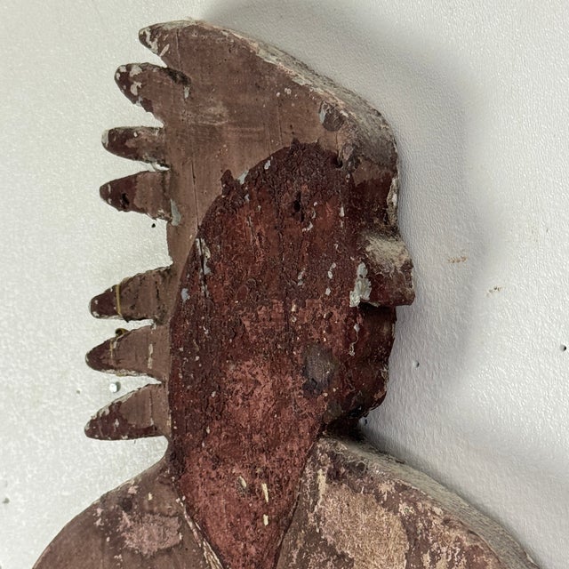 Epic 19th Century Indian Chief Trade Sign, Carved Wood in Painted Salmon Color For Sale - Image 9 of 14