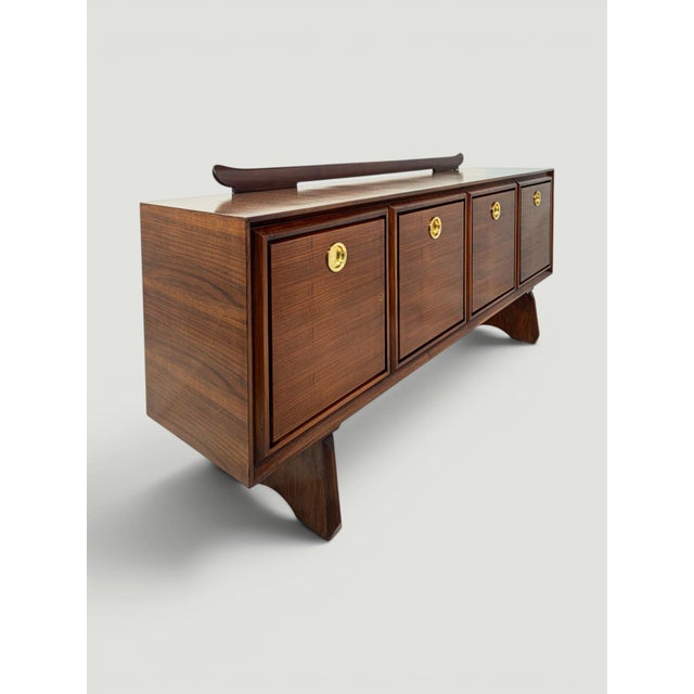 Mid-Century Modern Italian Walnut Sideboard with Brass Medallions by Paolo Buffa, 1950s For Sale - Image 10 of 18