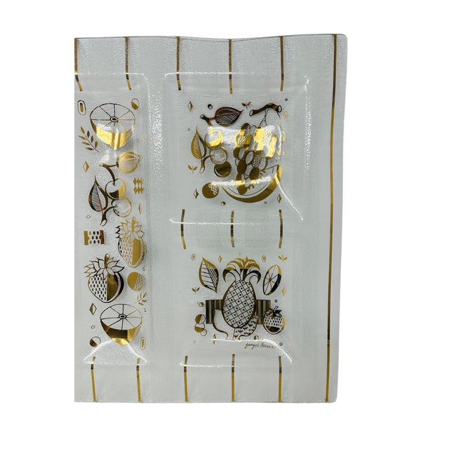 Oversized Signed Georges Briard "Ambrosia" 22k Gold & Glass 5-Section Serving Tray For Sale In Tampa - Image 6 of 11
