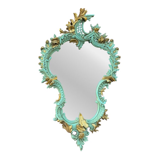 1940 French Louis XVI Green Gold Wall Mirror - 1 Pc For Sale
