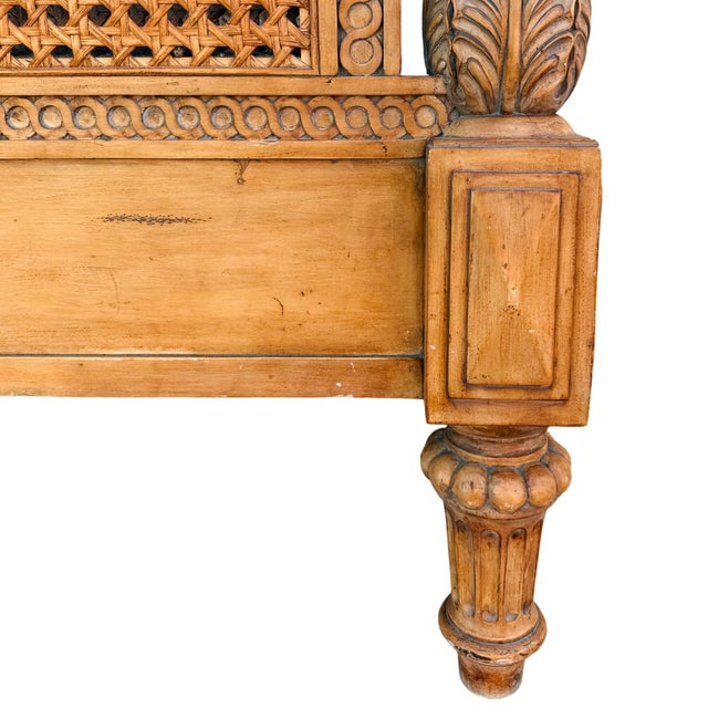 1980s Drexel Heritage King Size 4 Poster Bed Frame With Caning & Artichoke Finials - Set of 2 For Sale - Image 12 of 12