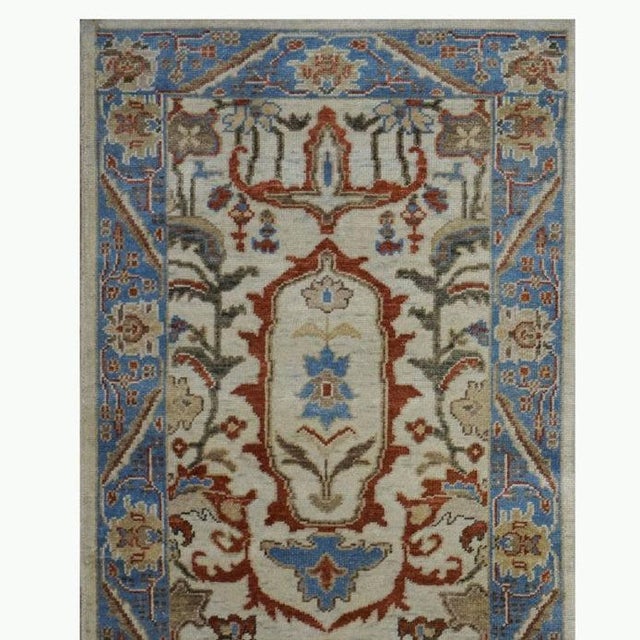 Afghan Sultanabad Master Wool 3 x 6 Ivory, Blue, & Red Handmade Runner Rug #1143760