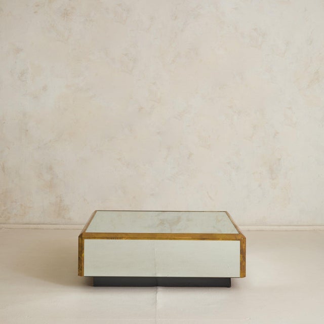 1970s French Mirror + Brass Square Coffee Table, 1970s For Sale - Image 5 of 11