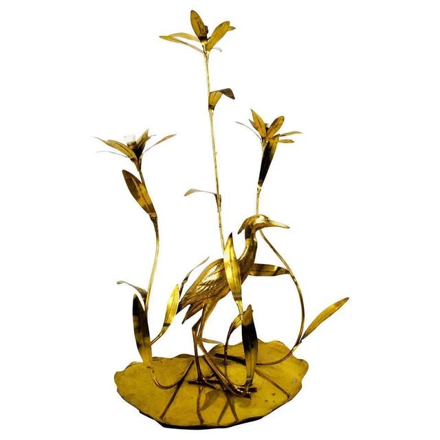 Italian Golden Brass Crane or Heron and Flower Floor Lamp from Cittone Oggi, 1960s For Sale - Image 5 of 5