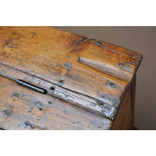 Antique European Rustic Wood Pine Trunk / Blanket Box W/ Double Lift Up Lids For Sale - Image 16 of 17