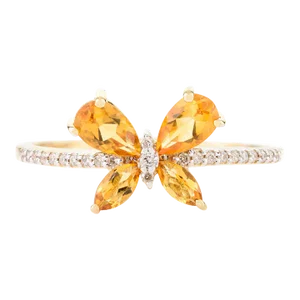 Dainty Butterfly Ring- Citrine & Diamond Pear Cut Ring for Daughter's Day Gift Size 7