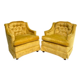 Pair of Hollywood Regency Yellow Velvet Club Chairs For Sale