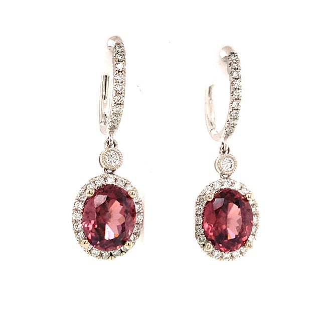 Silver Natural Tourmaline Rubellite Diamond Earrings 18k Gold 6.62 TCW Certified For Sale - Image 8 of 14