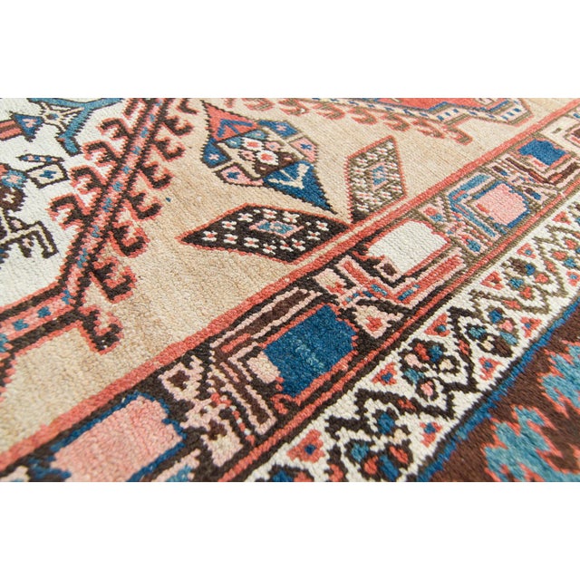 Royal Blue House of Séance - 1910s Antique Kurdish Earth-Toned Distressed Wool Hand-Knotted Runner - 3′7″ × 12′7″ For Sale - Image 8 of 12
