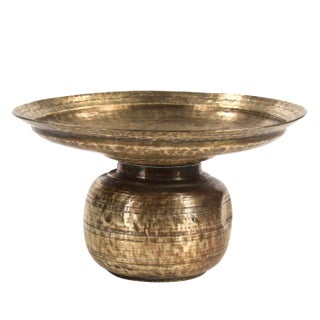 Handcrafted Antique Brass Urli Bowl With Wide Rim | 12 Inch Indian Decorative Metal Planter Vase | Unique Boho Centerpiece Housewarming Gift For Sale