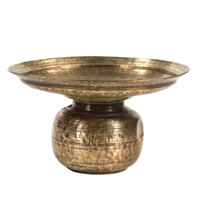 Handcrafted Antique Brass Urli Bowl With Wide Rim | 12 Inch Indian Decorative Metal Planter Vase | Unique Boho Centerpiece Housewarming Gift For Sale