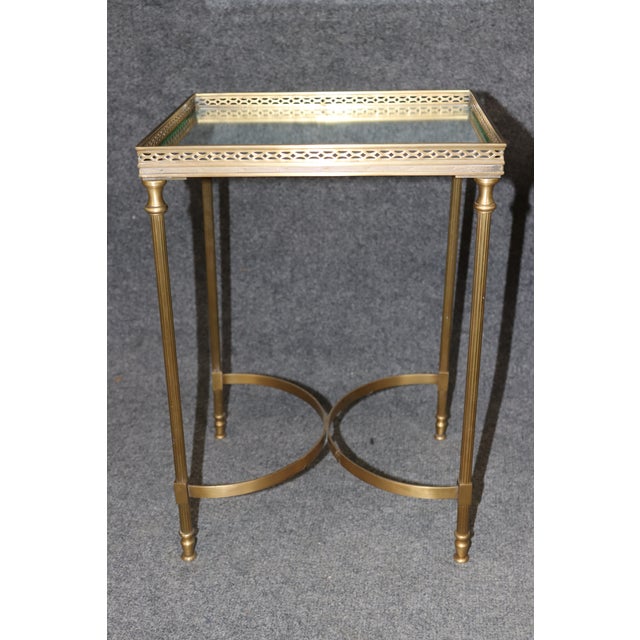 Brass Pair 1960's Maison Jansen Style Mirrored Top & Brass End Tables For Sale - Image 8 of 11