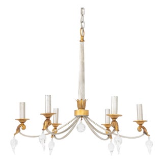 Modern Art Glass Silvered and Giltwood Chandelier For Sale